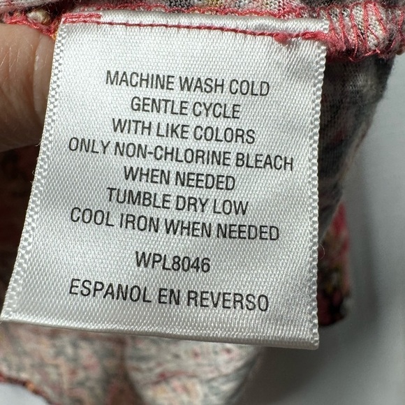 Style & Co Woman Blouse Top Plus 2X Boho Mixed Print Roll Tab Sleeves Red Hippie - Picture 5 of 10